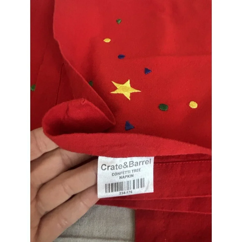 Crate & Barrel Red Confetti Tree Napkins Set 4 Red Yellow Cloth 20”